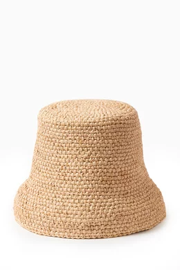 Buy Jacquemus Neutral Bucket Hat in Raffia For Men Online  display picture 1