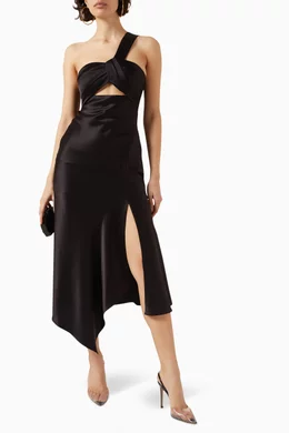 navy blue dress for baby girl Alice + Olivia Harmony Asymmetric Twist Midi Dress, Sand, 12