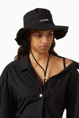 Buy Jacquemus Black Le Bob Artichaut Frayed Expedition Hat  display picture 3