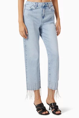 デニム・ジーパン Karl Lagerfeld Rhinestone fringed jeans Buy KARL LAGERFELD Blue Rhinestone Fringed Jeans in Denim
