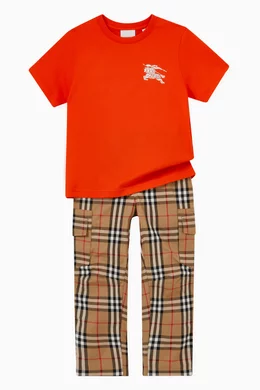 Buy Burberry Neutral Check Print Pants in Cotton For Boys Online