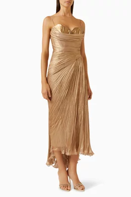 Buy Maria Lucia Hohan Gold Denise Draped Dress in Silk For Women Online |  Ounass Oman