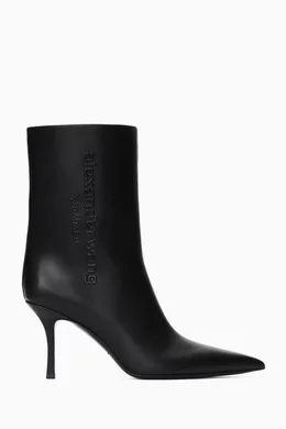 Buy Alexander Wang Black Delphine 85 Logo Booties in Leather For