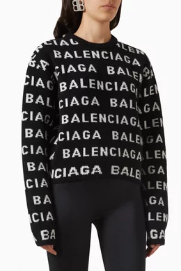 Buy Balenciaga Black All over Logo Crop Sweater in Wool knit Online for Women Ounass Oman