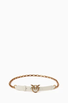 Buy PINKO White Love Day Chain Belt in Smooth Leather For  display picture 3
