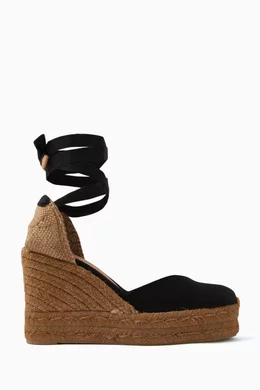 Buy Castañer Black Chiara 80 Espadrille Wedges in Canvas For Women - Main Image