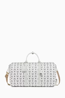 Buy MCM White Large Ottomar Weekender 50 Duffle Bag in Coated Canvas Online for Men Ounass Oman