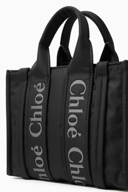 Buy Chloé Black Small Woody Tote Bag in Nylon For Women Online