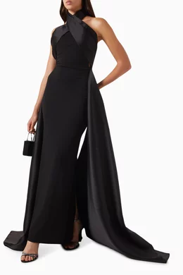 Buy Solace London Black Rumi Halterneck Maxi Dress in Twill & Crepe-knit  For Women Online | Ounass Oman