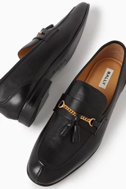 Buy Bally Black Saily Loafers in Textured Leather For Men  display picture 1
