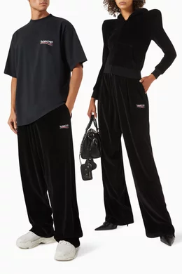 Buy Balenciaga Black Political Campaign Baggy Sweatpants in Fleece
