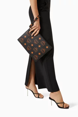 Buy MCM Black Aren Wristlet Zip Pouch in Maxi Visetos Canvas For