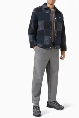 Buy Kith Blue Patchwork Coaches Jacket in Wool-blend For Men