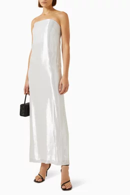 staud casey dress silver Buy Staud Silver Casey Maxi Dress in Satin For Women Online