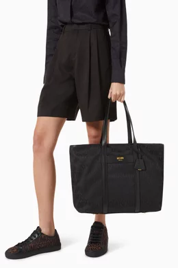 Buy Moschino Black Large Logo Shopper Tote Bag in Nylon jacquard For Women Online Ounass Oman