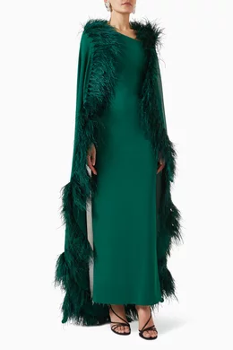 Buy Velvety Couture Green Anya Feather Dress in Scuba For Women Online |  Ounass Oman