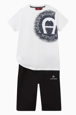 Buy AIGNER White Logo Print T-Shirt in Cotton Jersey For Boys