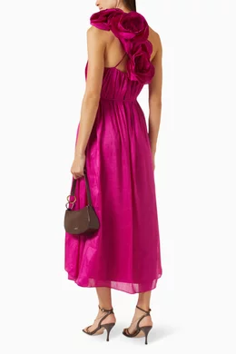 quintessa flower midi dress Aje Quintessa Flower Midi Dress in Deep Magenta