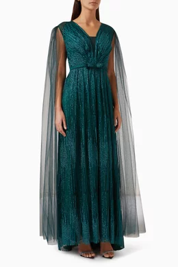 Buy Eleganza La Mode Green Beaded Maxi Dress in Tulle & Silk For Women  Online | Ounass Oman