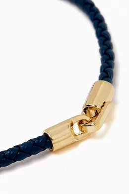 Buy Miansai Blue Cruz Bracelet in Leather Gold Vermeil For Men