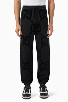 Buy Gucci Black Tonal Logo Joggers in Fleece For Men Online Ounass Oman