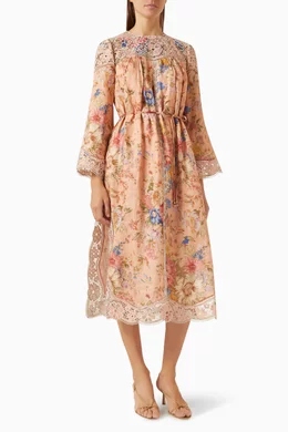 Buy Zimmermann Pink August Broderie Midi Dress in Linen For Women Online |  Ounass Oman