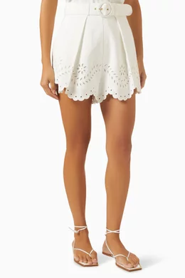 Buy Zimmermann White Junie Embroidered Shorts in Linen For Women