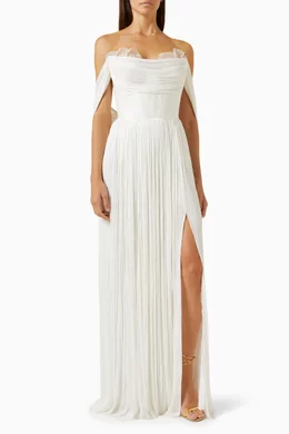 Buy Maria Lucia Hohan White Sharon Lace-trim Maxi Gown in Silk Tulle For  Women Online | Ounass Oman