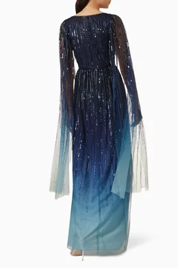 Buy Marchesa Notte Blue Ombre Beaded Gown in Polyester For Women