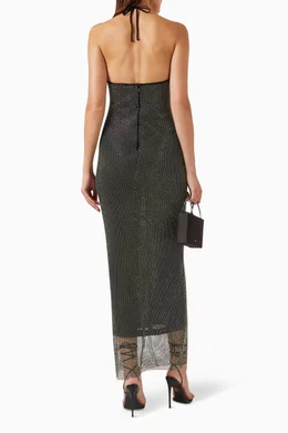 olive green maxi dress casual Lanetta Olive Ruched High-Neck Maxi Dress With Split – Club L London