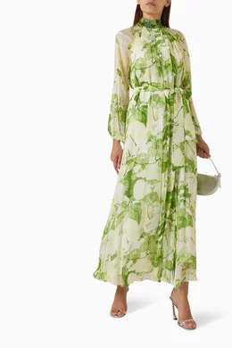 Buy Mandira Wirk Green Apricot Crush Embellished Maxi Dress in Chiffon For  Women Online | Ounass Oman