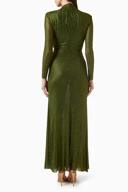 self portrait olive green rhinestone maxi dress Green Rhinestone Mesh Midi Dress – self-portrait-US main image 0