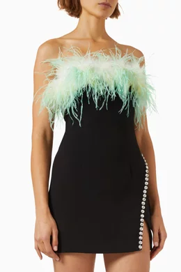 knee length dresses for ladies Black Crepe Feather Mini Dress