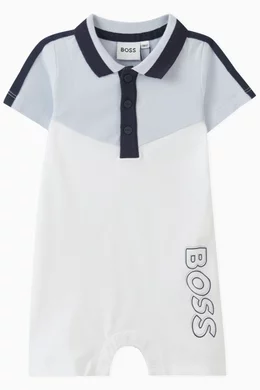 Buy BOSS Kidswear White Vertical Logo-print Romper in Cotton For