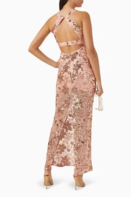 Buy Elle Zeitoune Rose Gold Adaline Dress in Crochet & Sequin Lace For  Women Online | Ounass Oman