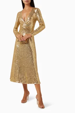 Buy Elle Zeitoune Gold Azariah Midi Dress in Sequins For Women Online |  Ounass Oman