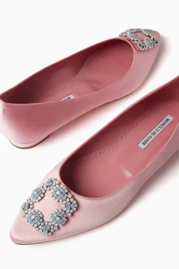 Buy Manolo Blahnik Pink Hangisi Jewel Ballet Flats in Satin For Women Online Ounass Oman