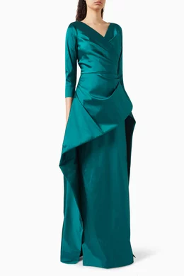 aerie green babydoll dress Teri Jon Off The Shoulder Stretch Velvet Evening Gown 67037 main image 1