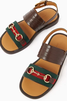 Buy Gucci Brown Horsebit Flat Sandals in Leather For Girls Online Ounass Oman