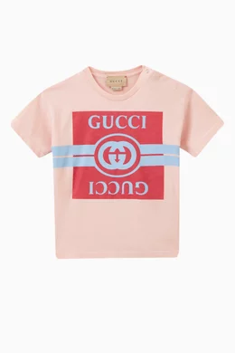 Buy Gucci Pink Logo print T shirt in Cotton For Baby Boys Online Ounass Oman