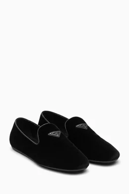Buy Prada Black Logo Loafers in Velvet For Men Online Ounass Oman