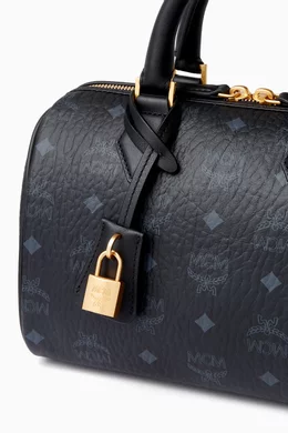 Buy MCM Black Small Boston Bag in Visetos Canvas For Women Online