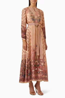 Maxi Brown Floral linen dress 5833