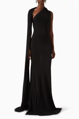 alex perry one shoulder dress One-shoulder gathered mesh and jersey gown - cobalt blue