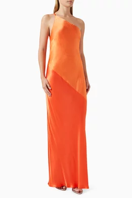 shona joy burnt orange dress Shona Joy Mia Spliced Maxi Dress in Red Orange & Hibiscus