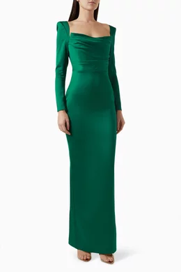 Buy Alex Perry Green Corset Draped Gown in Satin crepe Online for Women Ounass Oman