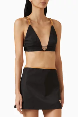Bralette Prada Top Nylon Buy Prada Black Triangle Logo Bralette In