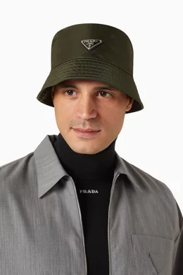 Buy Prada Green Triangle Logo Bucket Hat in Re-Nylon For Men