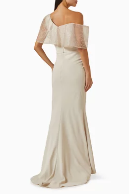 Buy Gemy Maalouf Gold Asymmetric Maxi Dress in Crepe For Women