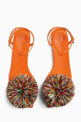 サンダル・ミュール BOTTEGA VENETA ORANGE LEATHER ADAM SANDALS Adam raffia-trimmed leather mules in orange - Bottega Veneta